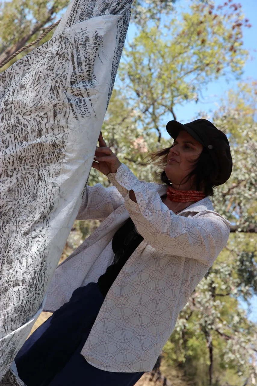 Working on a tyvec tarpaulin  Image Credit Jill Sampson